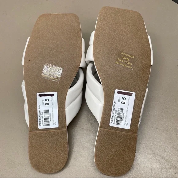 Journee Collection Divyah Crisscross Puff Flat Sandals Off White Size 8.5 NWT - Picture 6 of 8